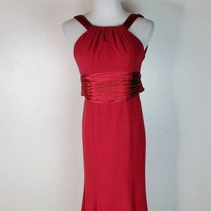 DAVID'S BRIDAL Red Chiffon and Satin Halter Full Length Formal Dress Size 2 EUC